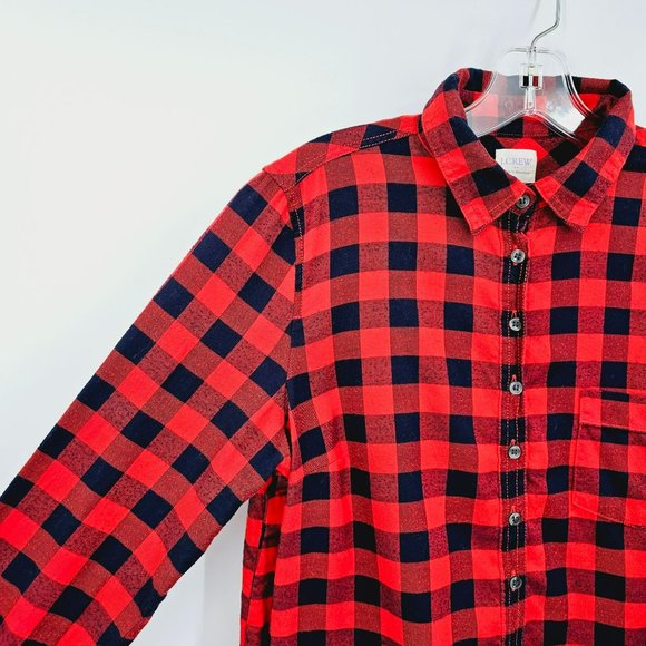 J Crew Factory Popover Shirt S Red Black Buffalo Plaid Check Button Long Sleeve - Picture 3 of 10